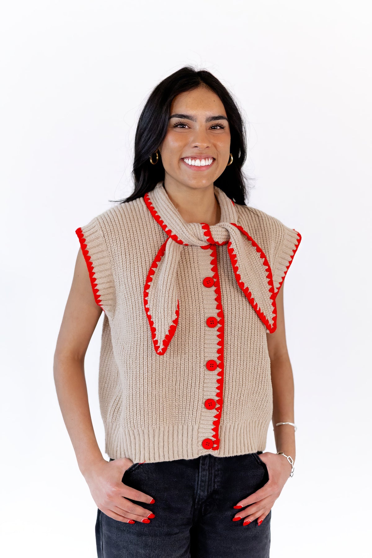 Oaklyn Tie Detail Button Up Top