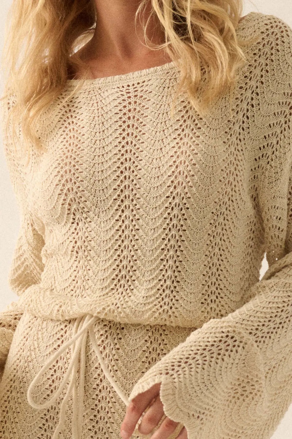 Feeling Fine Crochet Knit Bell-Sleeve Mini Dress