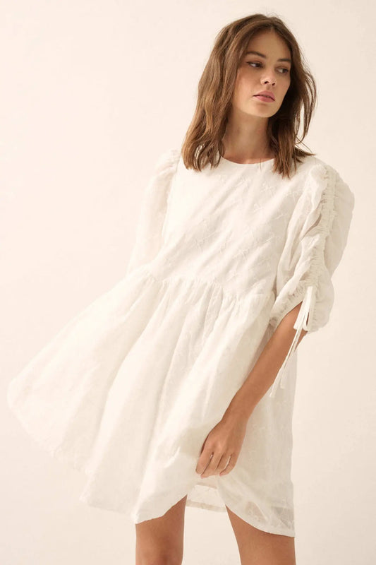 Angel Baby Bow-Embroidered Babydoll Mini Dress