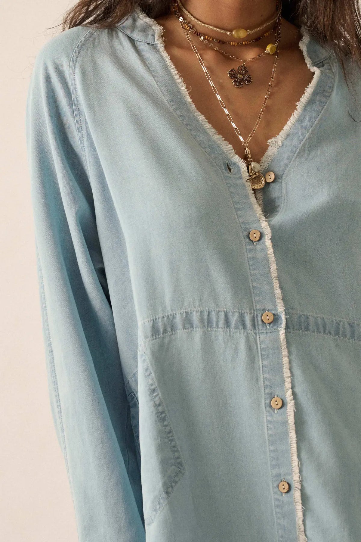 Blue Monday Raw-Edge Denim Mini Shirt Dress