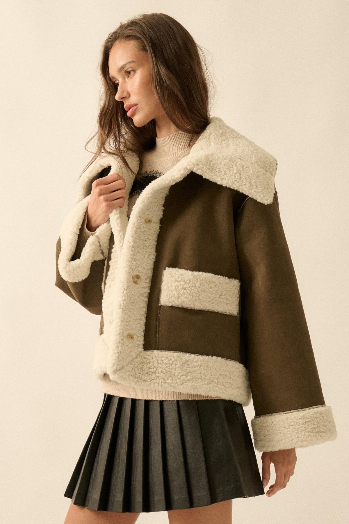 Cedar Creek Faux Shearling Oversize-Collar Jacket