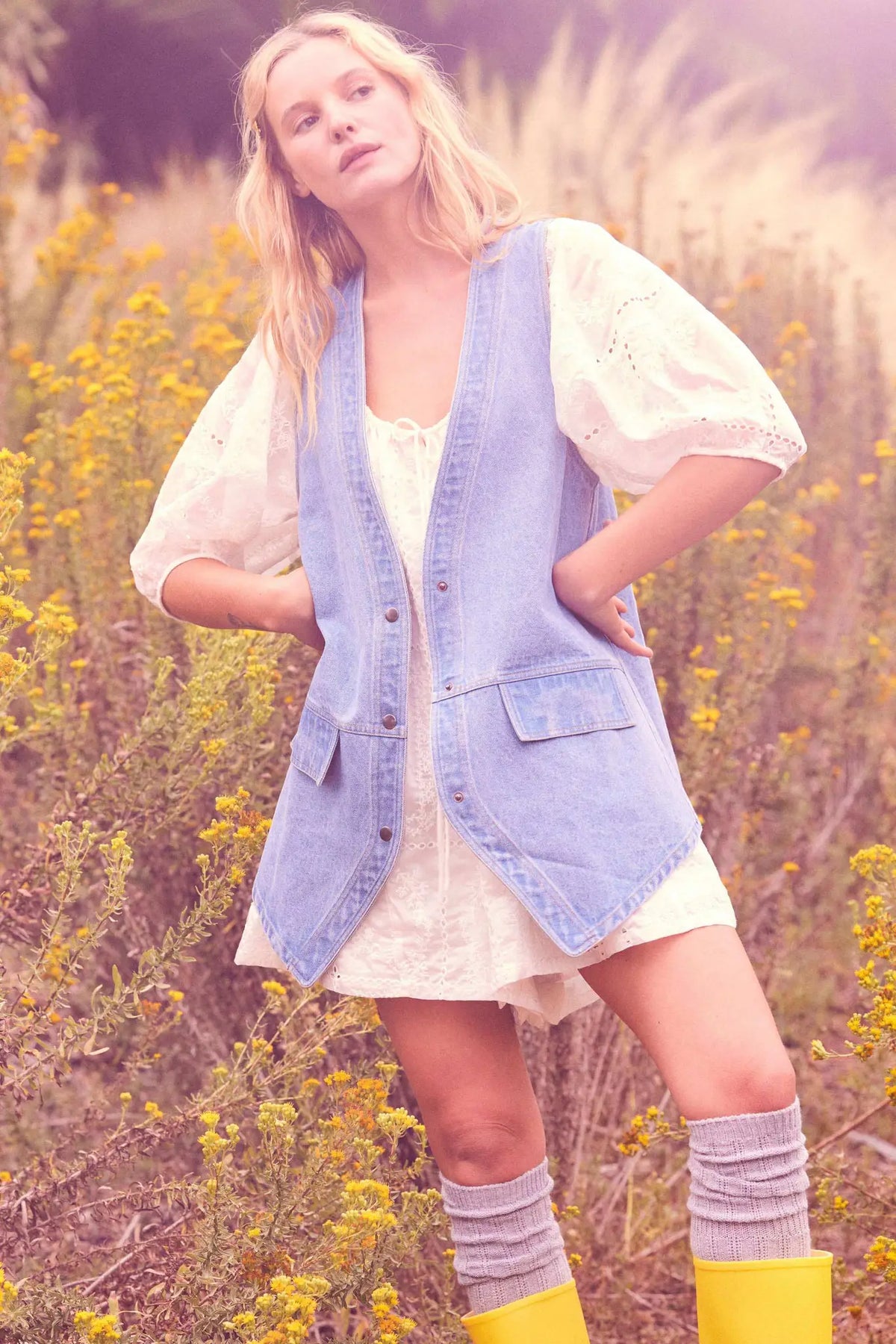 Days Go By Denim Snap-Front Vest