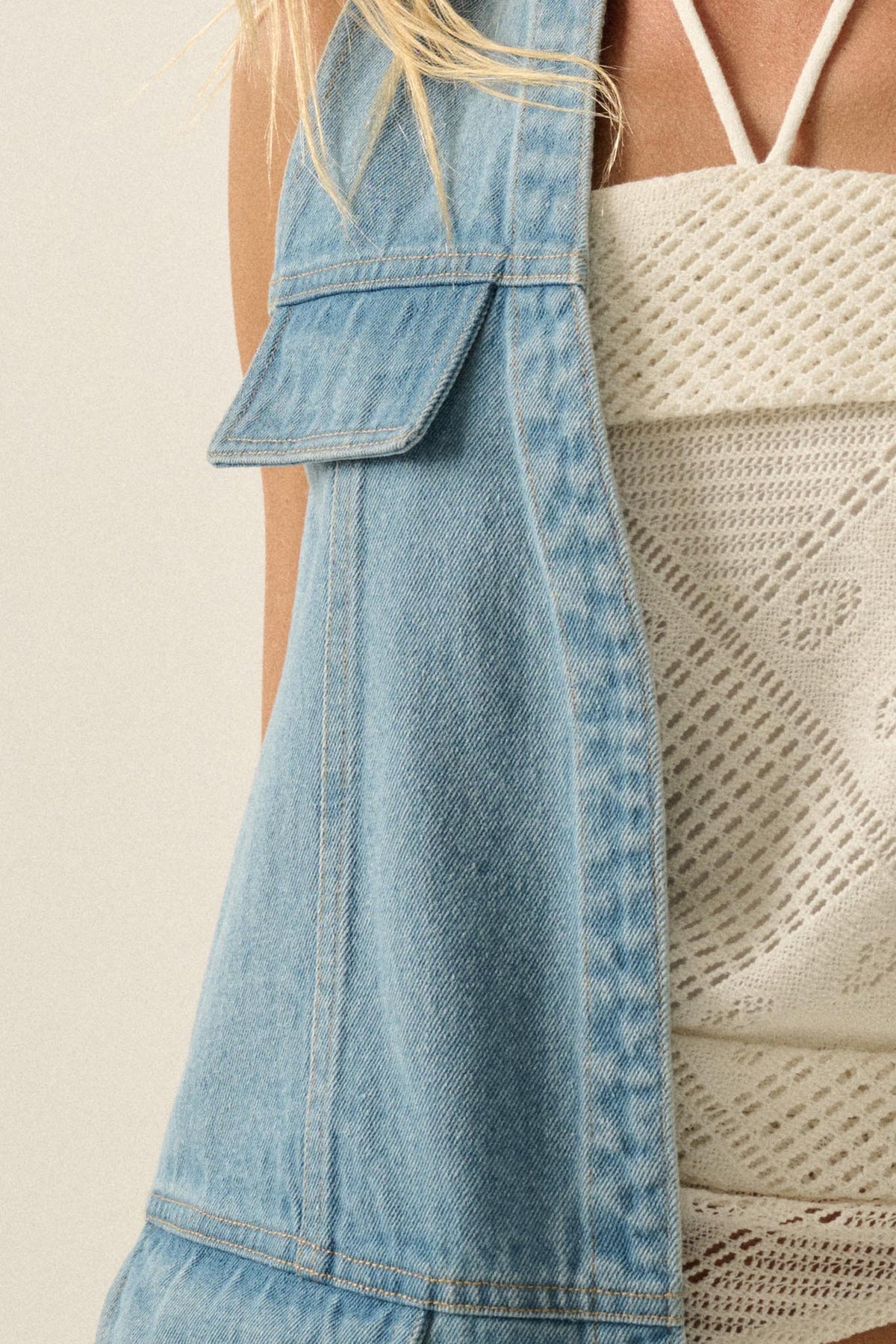 One of These Days Denim Open-Front Cargo Vest