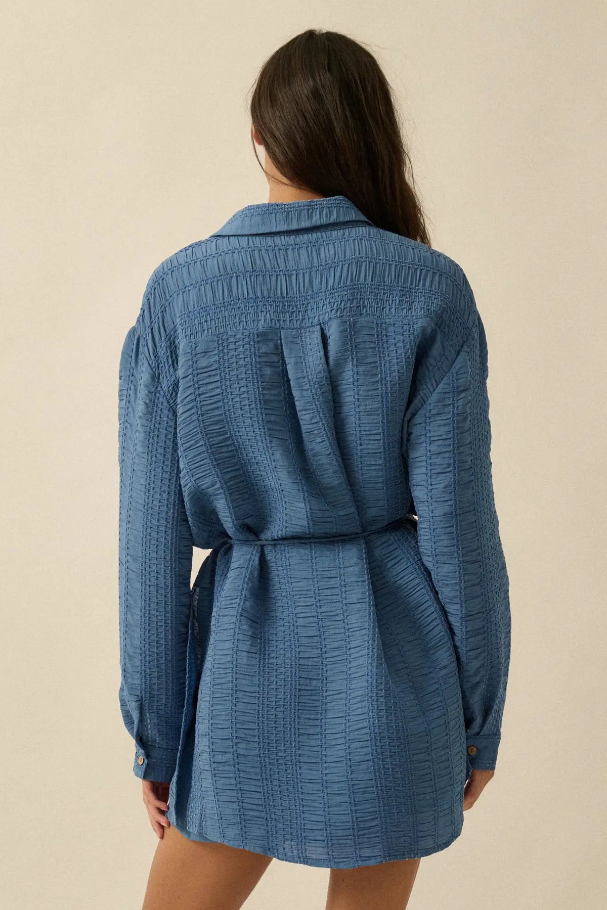 Perfect Day Smocked Button-Up Belted Shirt Romper