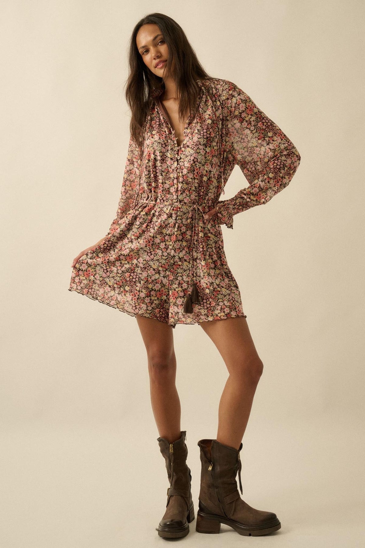 Picking Wildflowers Floral Mesh Belted Romper