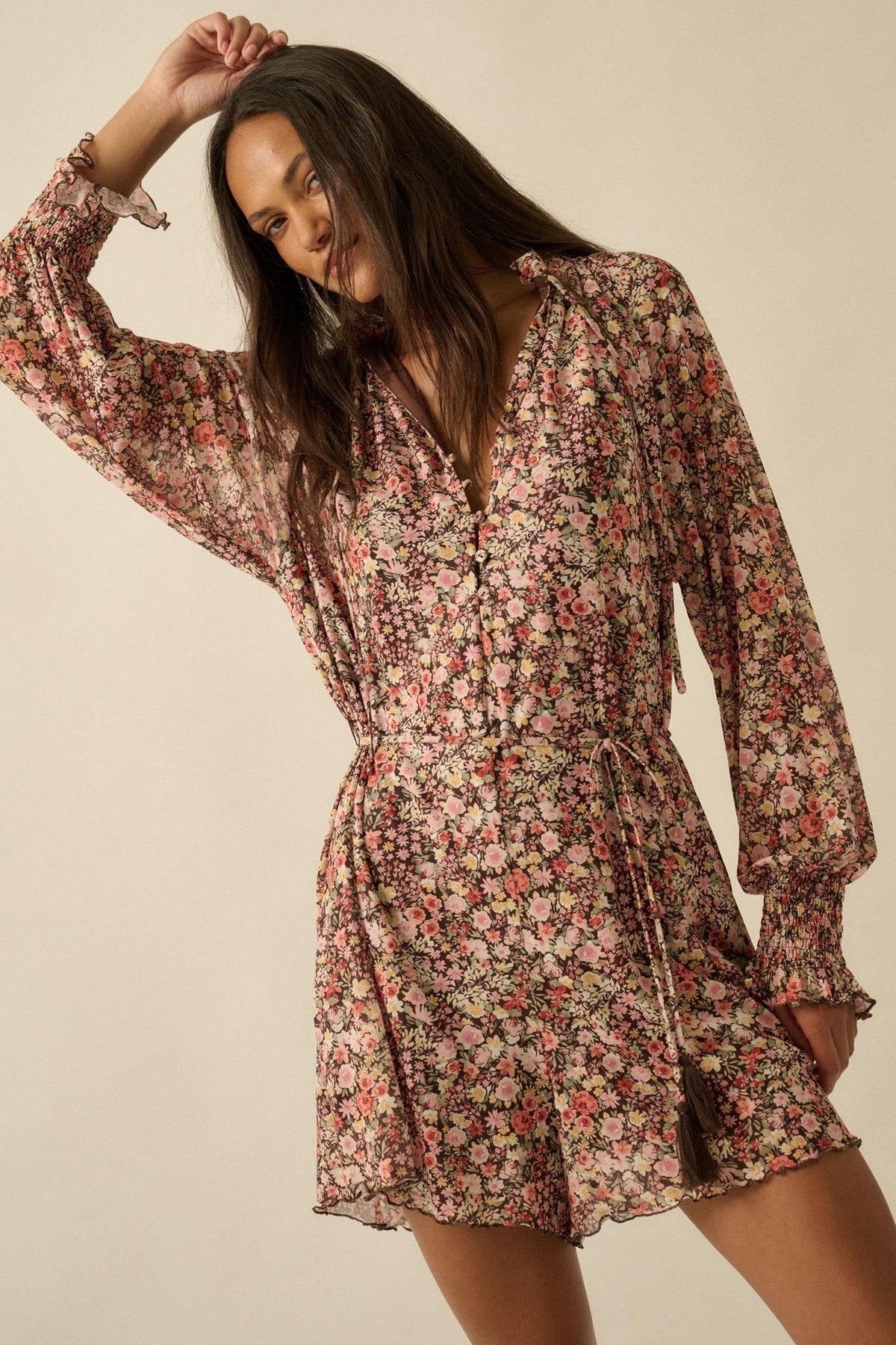 Picking Wildflowers Floral Mesh Belted Romper