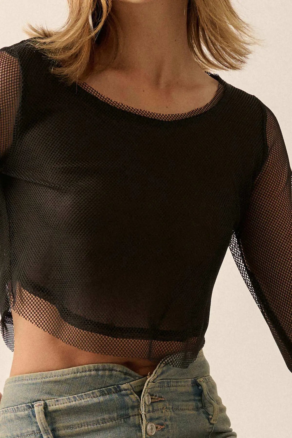 Pretty in Punk Layered Fishnet Long-Sleeve Crop Top