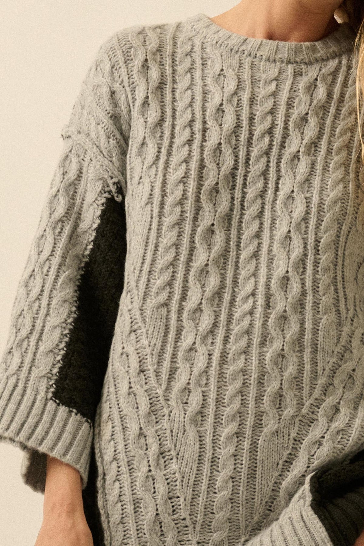 So Together Colorblock Cable Knit Oversize Sweater