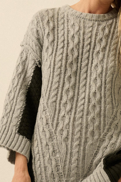 So Together Colorblock Cable Knit Oversize Sweater