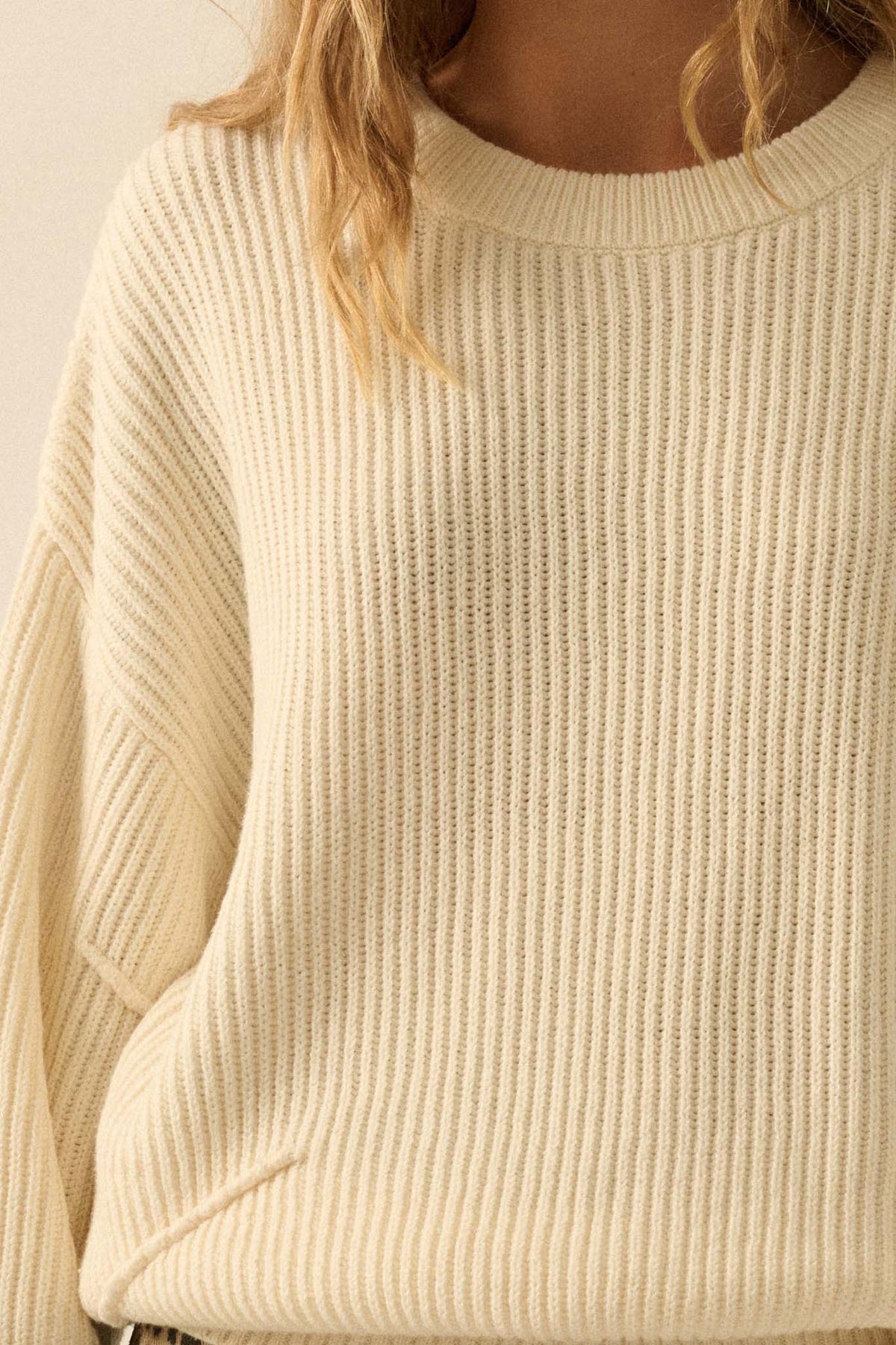 Peaceful Mood Ribbed Knit Exposed-Seam Sweater