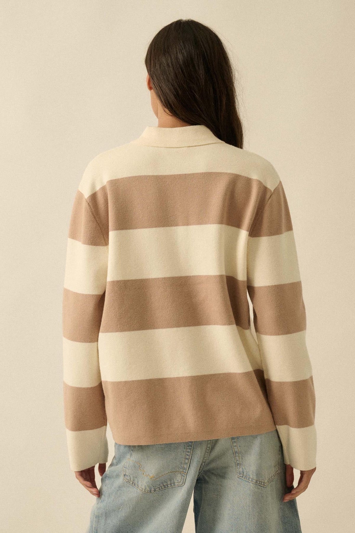 Advantage Line Striped Knit Collared Rugby Sweater