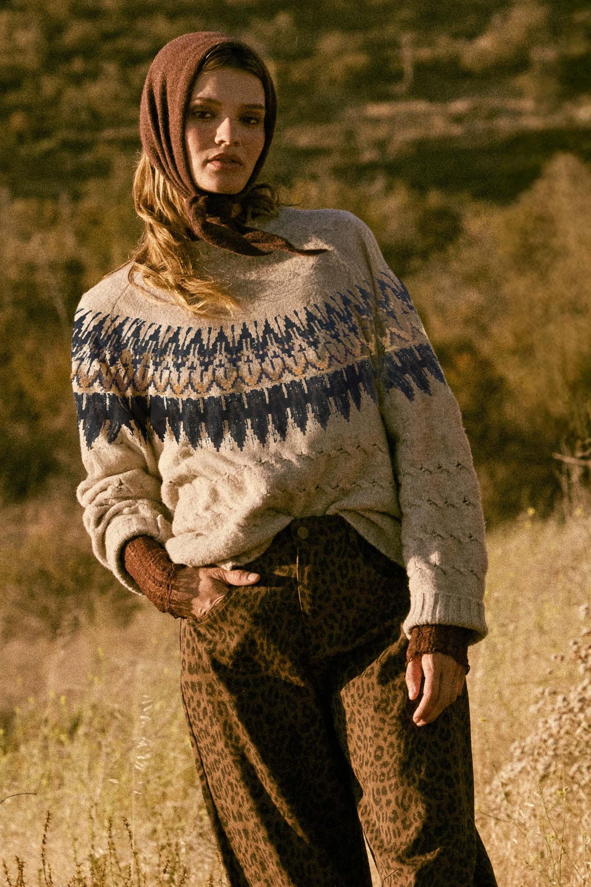 Misty Moors Fair Isle Cable Knit Sweater