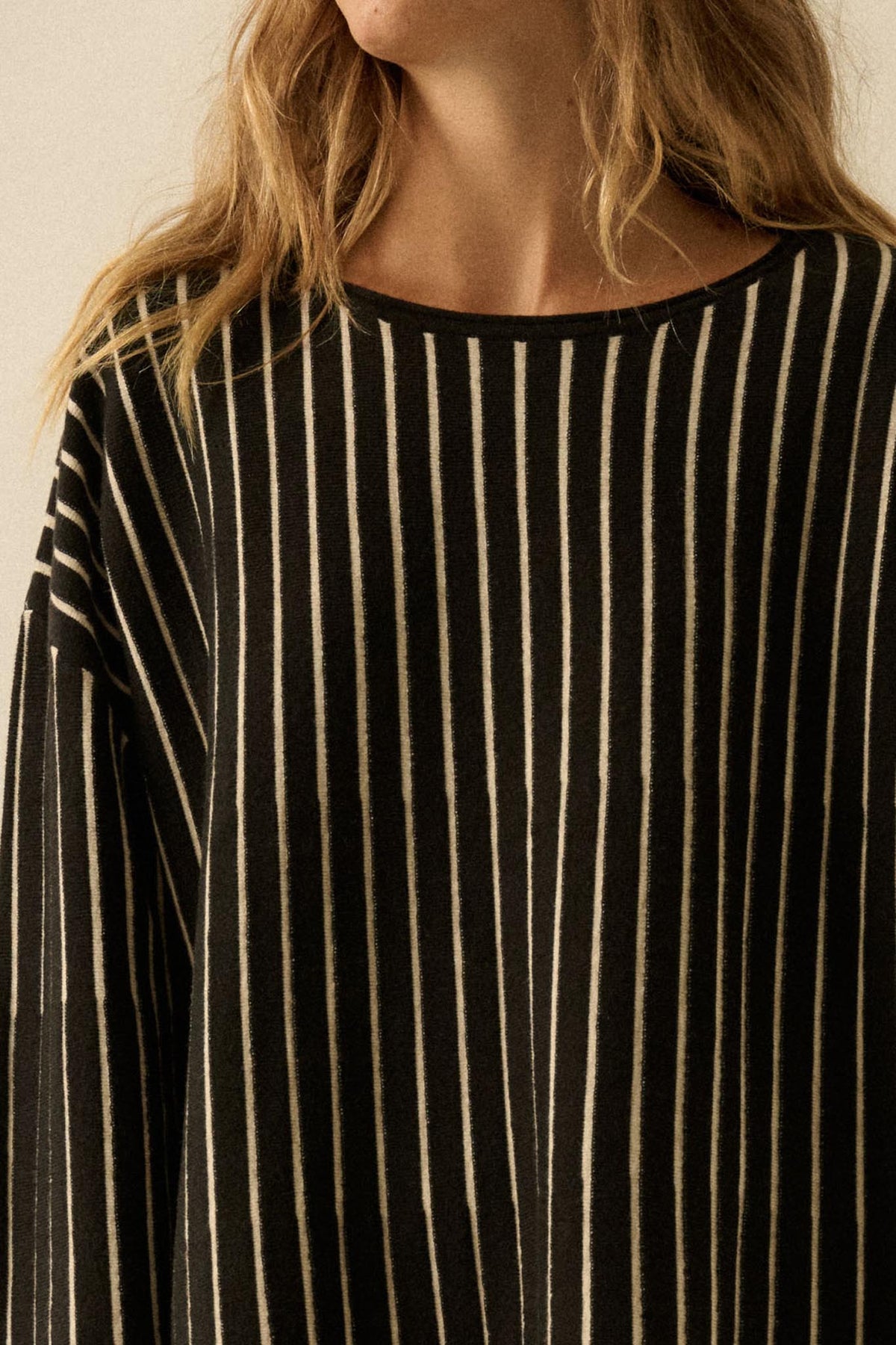 On the Line Striped Wide-Sleeve Loose-Fit Sweater