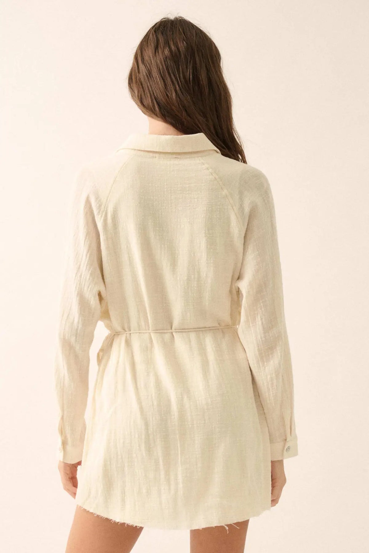 Life Story Textured Cotton Belted Shirt Romper