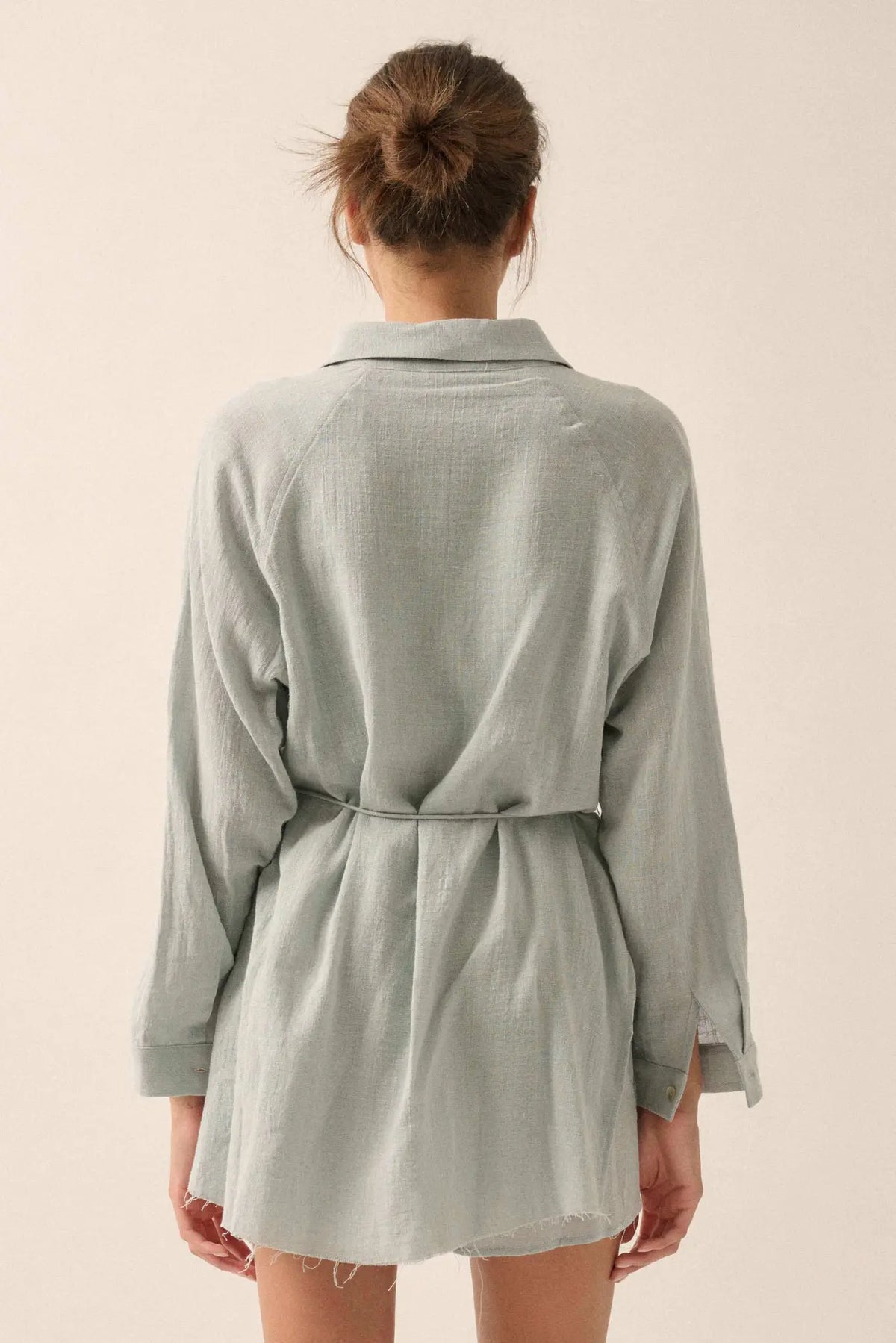 Life Story Textured Cotton Belted Shirt Romper
