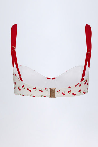 Contrast Underwired Balconette Bikini Top in Cherry Print