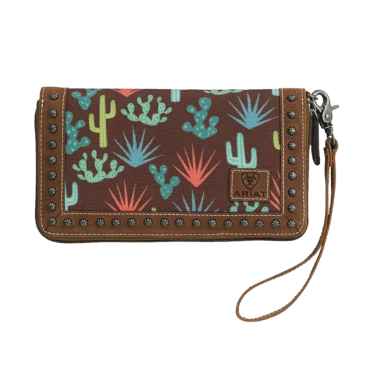 Ariat Cactus Print Brown-Ladies Clutch Wallet (Closeout)
