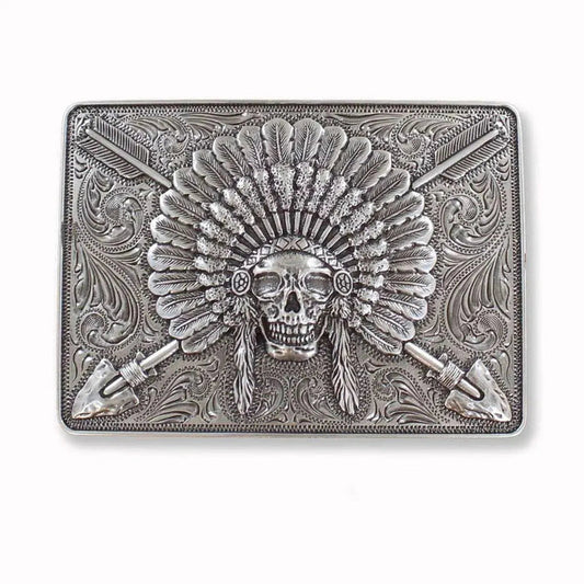Ariat Chief Scull with Headdress - Belt Buckle - Hatcountry