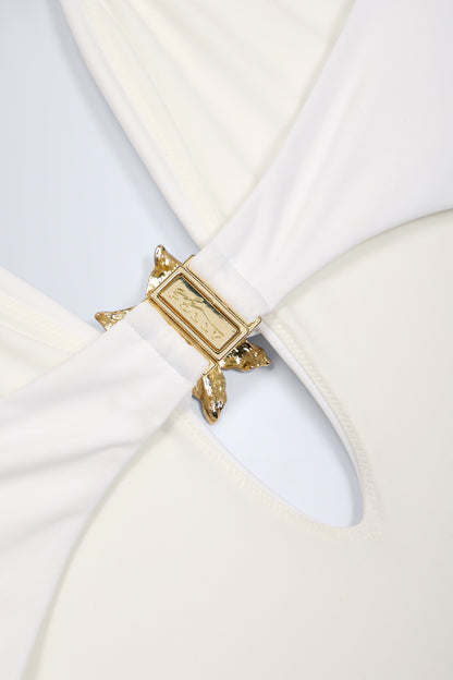 Cut-Out Hardware-Detail Swimsuit in White