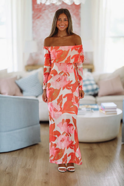 Crown Imperial Maxi Dress - Pink and Orange
