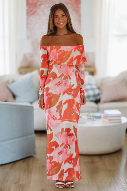 Crown Imperial Maxi Dress - Pink and Orange