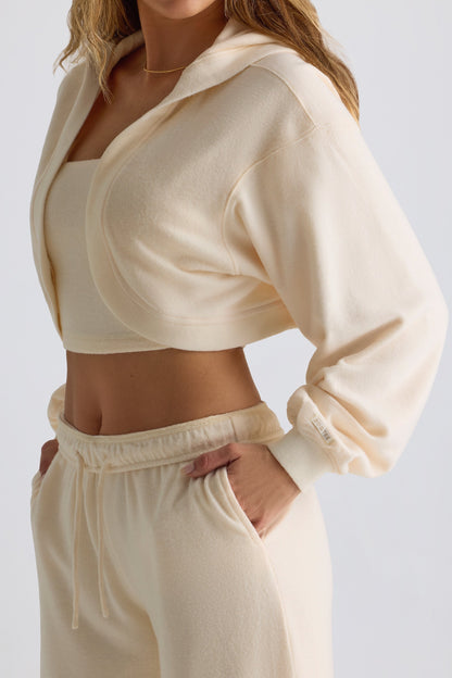 Brushed Jersey Hooded Cropped Shrug in Ecru