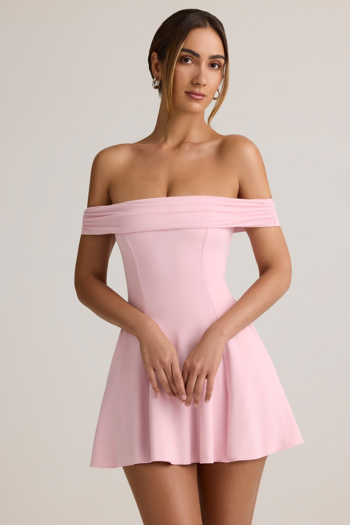 Modal Off-Shoulder A-Line Mini Dress in Baby Pink