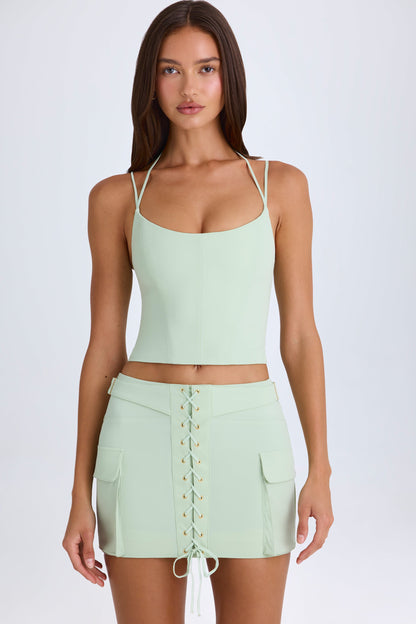 Lace-Up Cargo Micro Mini Skirt in Green