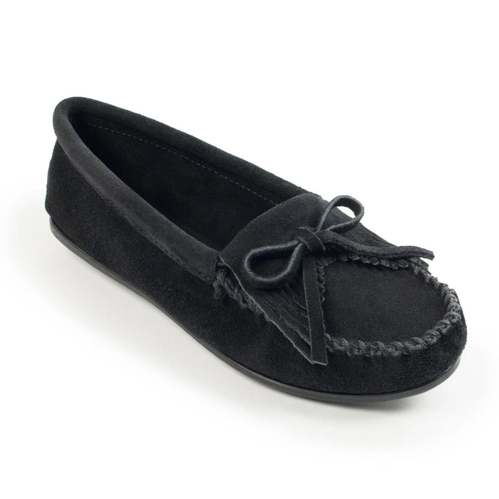 Minnetonka Kilty Hardsole Suede Moc - Womens Moccasins (Black) - Hatcountry