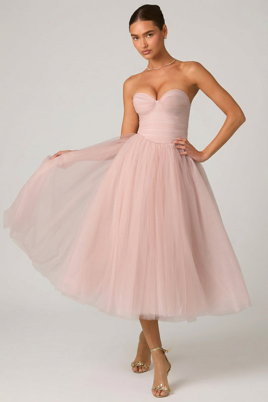 Tulle Corset Midaxi Dress in Dusty Rose