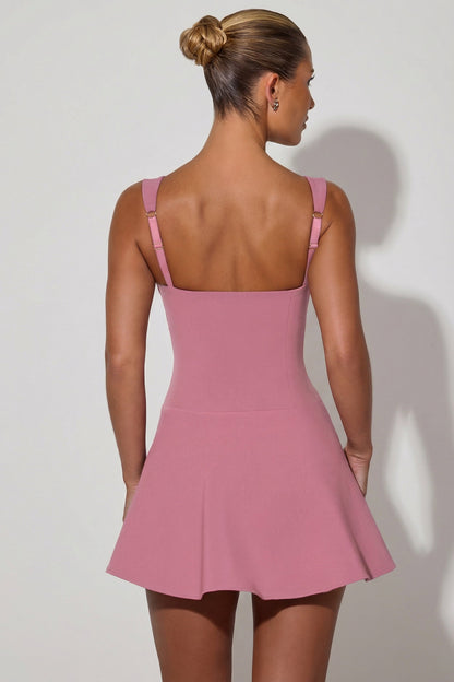 Bow-Detail A-Line Mini Dress in Dusty Pink