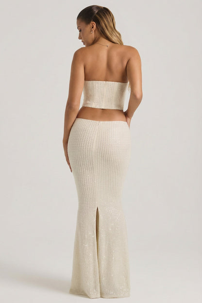 Embellished Cut-Out Draped Corset Gown in White
