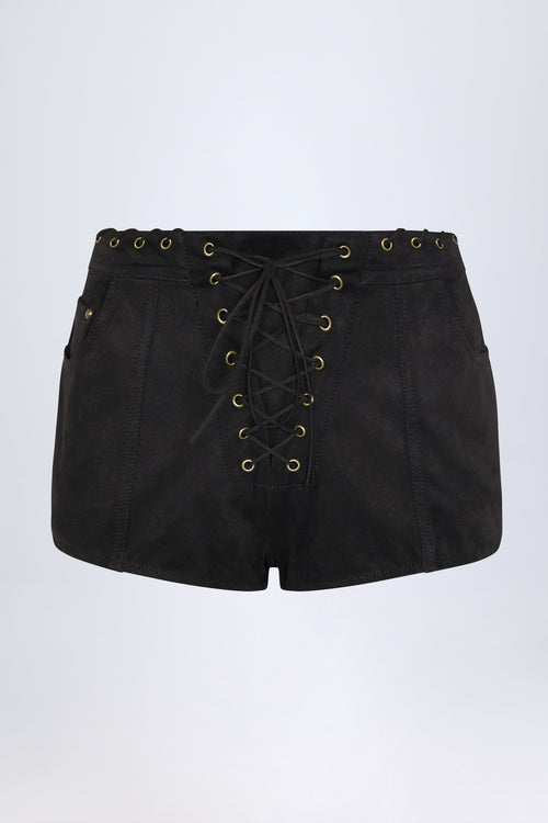 Lace-Up Mid-Rise Shorts in Black