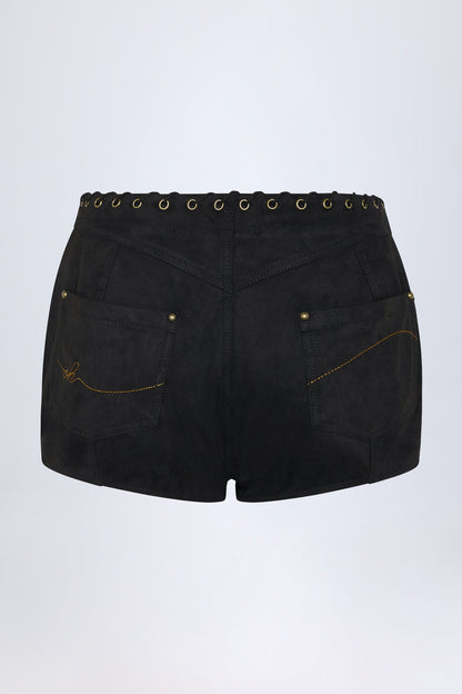 Lace-Up Mid-Rise Shorts in Black