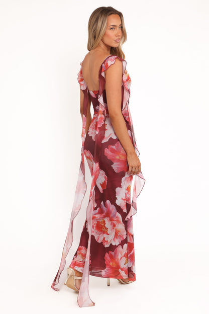 Chiara Maxi Dress - Burgundy Peony