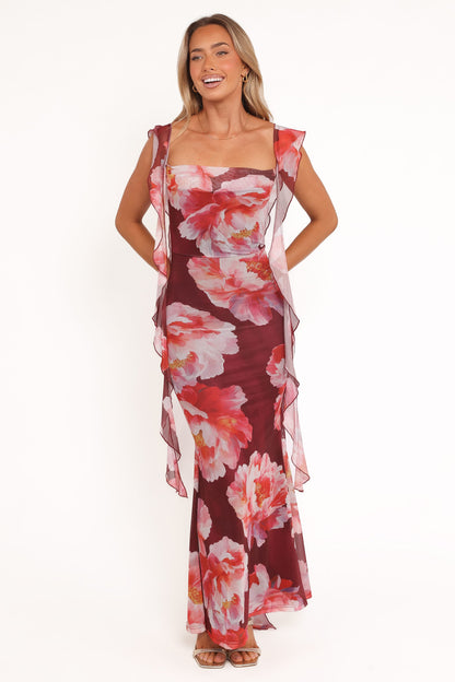 Chiara Maxi Dress - Burgundy Peony