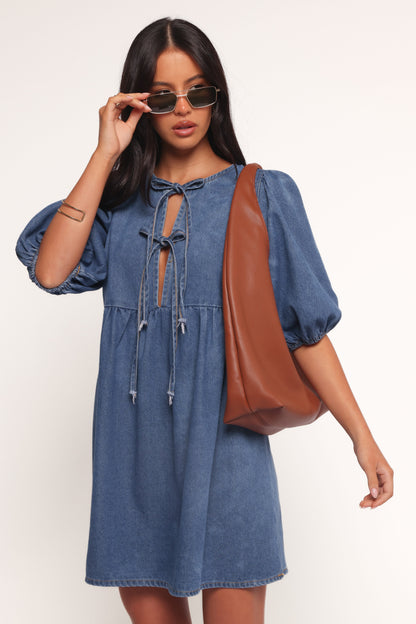 Romana Tie Front Mini Dress - Dark Denim