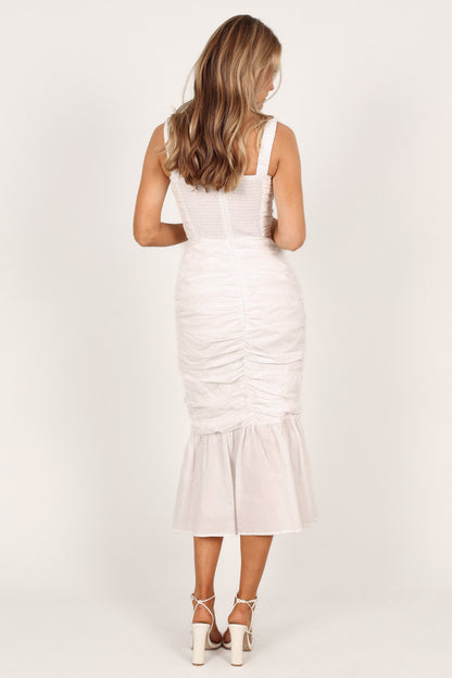 Sierre Ruched Midi Dress - White