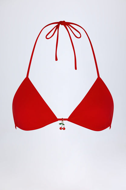 Charm-Detail Triangle Bikini Top in Fiery Red