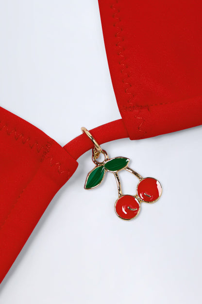 Charm-Detail Triangle Bikini Top in Fiery Red
