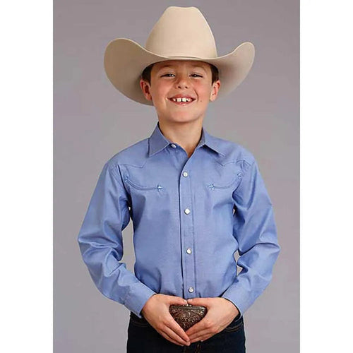 Stetson Pinpoint Oxford (Blue) - Boy's Western Shirt - Hatcountry