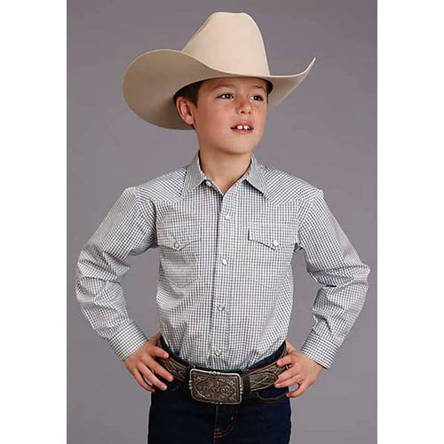 Stetson Two Stripe Check (Navy/Blue/White) - Boy's Western Shirt - Hatcountry