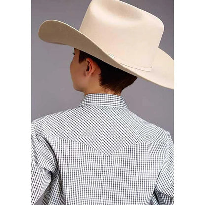 Stetson Two Stripe Check (Navy/Blue/White) - Boy's Western Shirt - Hatcountry