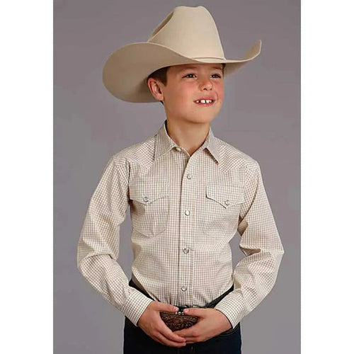 Stetson Two Stripe Check (Yellow/Gold/White) - Boy's Western Shirt - Hatcountry