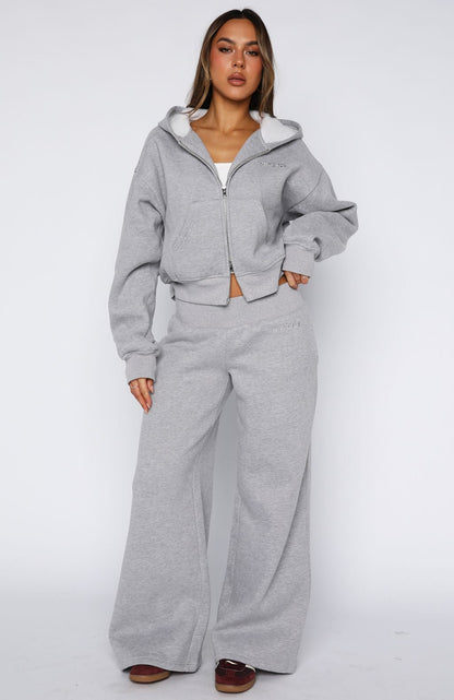 Come A Long Way Boxy Zip Front Hoodie Grey Marle