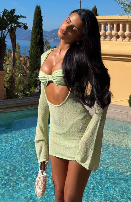 Stand And Stare Long Sleeve Mini Dress Pistachio