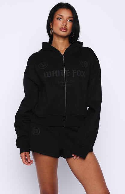 Vibe Too High Boxy Zip Front Hoodie Black